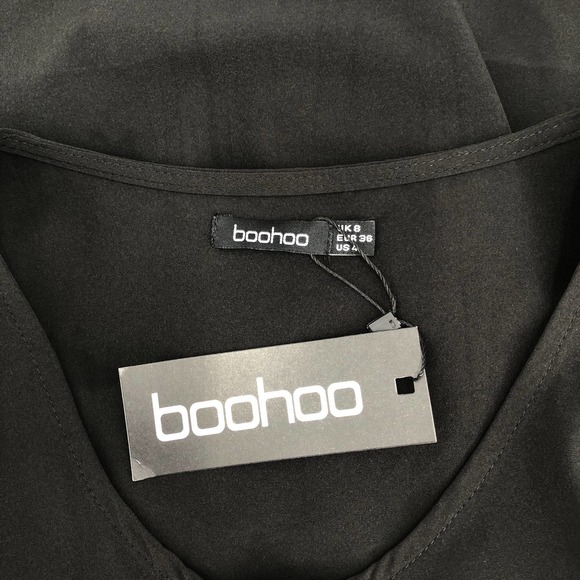 Boohoo NEW Womens Size 4 Long Sleeve Smock Flowy Dress in Black Button Through - Picture 5 of 10